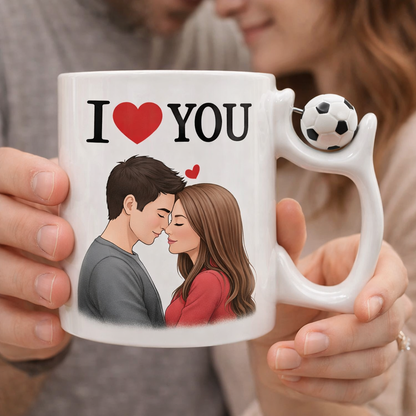 Personalized football mug – with rotating mini ball & your own photo